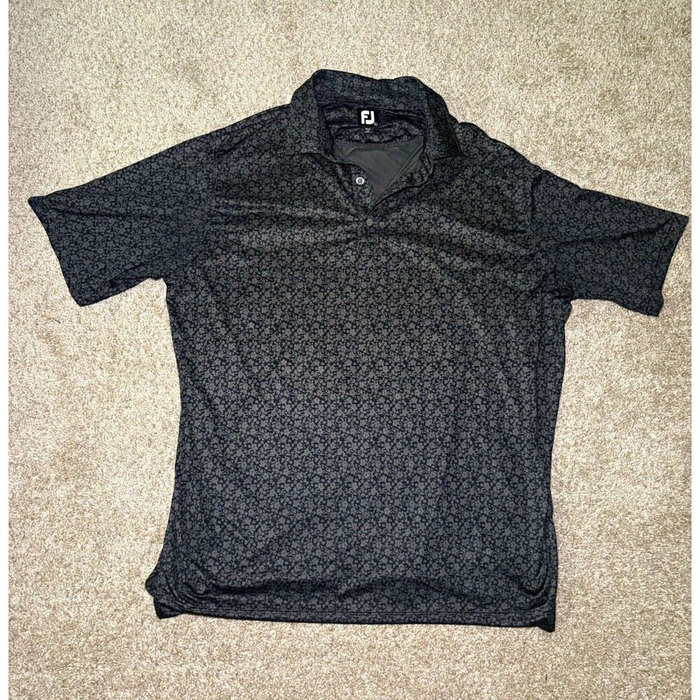 FootJoy Men's L Regular Black/Gray Floral Collared Short Sleeve Golf Polo